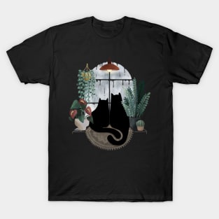 Rainy Day Cats (on Black) T-Shirt